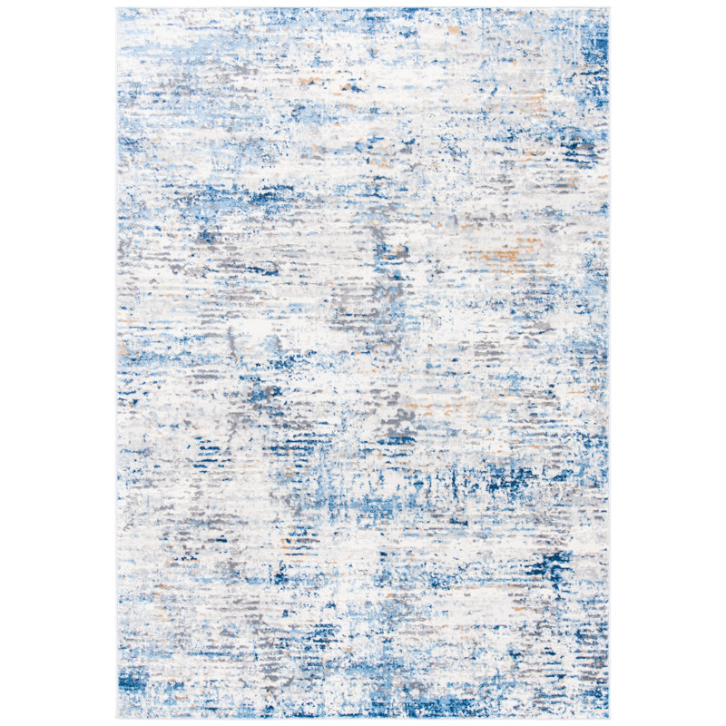 17 Stories Knisely Abstract Ivory/Blue Area Rug Wayfair
